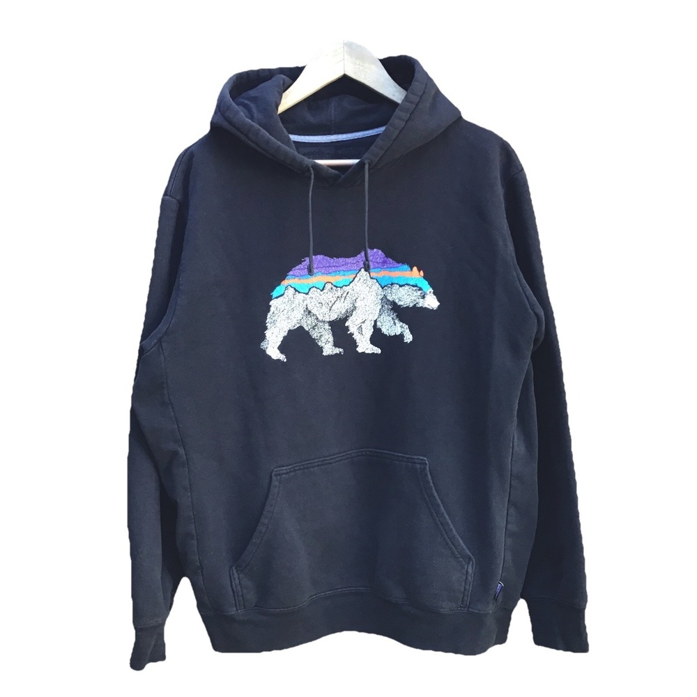 Patagonia Fitz Roy Bear Uprisal Black Graphic Hoodie Sweatshirt Men's Large